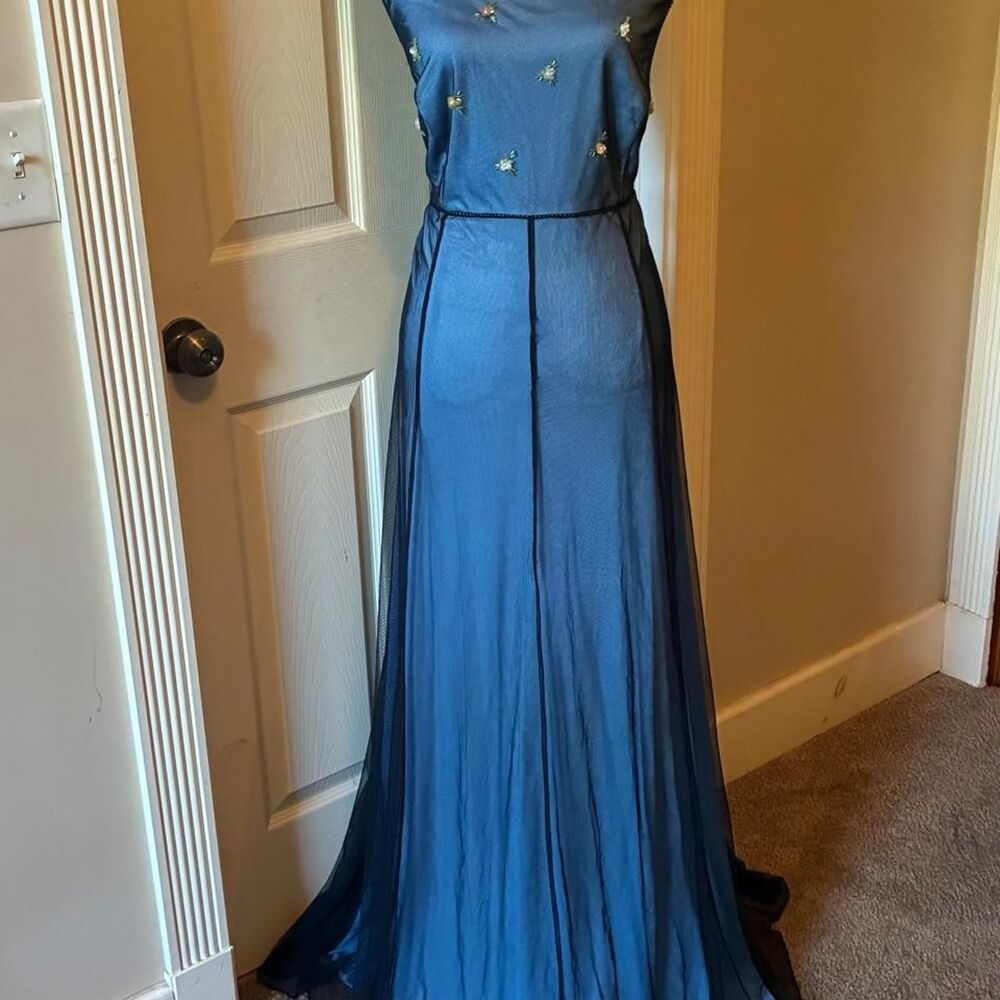 Vtg 90s Y2K Fairy Grunge Whimsigoth Sheer Black Mesh Overlay Formal Prom Dress